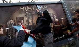 Protestors tear down promotional posters for The Magnificent Century