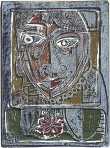 DAVID DRISKELL (American, 1931-2020), Benin Woman III, 1972, color woodcut on paper, 15 5/8 in. x 11 1/2 in. (39.69 cm. x 29.21 cm.), Museum Purchase, Art Objects Fund, 1974.62. © Estate of David C. Driskell. Courtesy of DC Moore Gallery, New York
