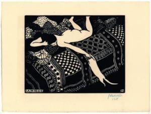 Félix Edouard Vallotton, La Paresse (Laziness), 1896, 25.08 cm x 32.54 cm, woodcut on cream wove paper, Bowdoin College Museum of Art.