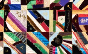 Esther Emily Lee, Fancy Quilt, 1890-1900, 163.2 x 161.29 cm, fabric, silk, and velvet, Bowdoin College Museum of Art.