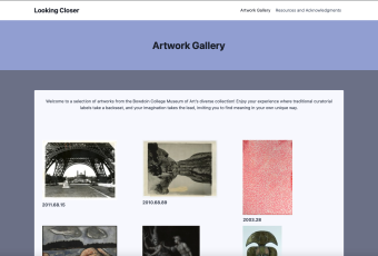 A webpage showing images of different artworks from the BCMA permanent collection