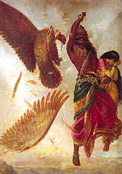 An artistic depiction of Sita's abduction by Ravana