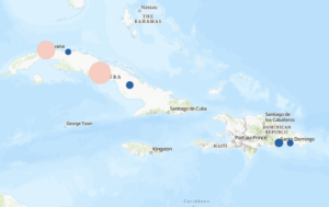 Map of data of Cuban and Dominican Women Writers