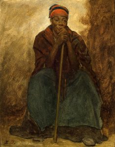 EASTMAN JOHNSON (American, 1824–1906), Dinah, Portrait of a Negress, ca. 1867, oil on board, 10 3/4 x 8 1/2 in. (27.31 x 21.59 cm), Gibbes Museum of Art, Charleston, South Carolina, Gift of Kathleen Hammer and Arthur Seelbinder and partial museum purchase with funds provided by gifts from Maureen and Roger Ackerman, Ryder Harwood Bishop, Angela R. Black, Mr. and Mrs. Wayne L. Burdick, Susan and Van Campbell, Ted Dintersmith and Elizabeth Hazard, Deborah C. and Neil G. Fisher, Laura D. and Stephen F. Gates, Paulo R. and Beth A. Geiss, Mr. and Mrs. James A. Ham, Sr., Pam and Monte Harrington, Bury and Lesesne Hudson, Teresa D. and Roger L. Jones, Lenna Ruth Macdonald and Robert C. Carew, Angela D. and Ben F. Mack, Debbie Rice-Marko and John Marko, Gwen and Layton McCurdy, Peter and Suzanne Pollak, Harriet B. and Richard W. Smartt, Mr. Todd Smith and Mr. Ben Hood, Tom and Lenora White, Mr. John Henry Dick, Mr. Don R. Gestefeld, Mrs. C. Gustavus Memminger, Ms. Evelyn Borchard Metzger and Ms. Doris Rosenthal