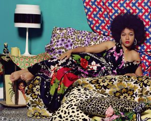 MICKALENE THOMAS (American, born 1971), Tell Me What You’re Thinking, 2016, chromogenic print on paper, 39 3/4 x 49 1/2 in. (100.97 x 125.73 cm), Museum Purchase, Lloyd O. and Marjorie Strong Coulter Fund, 2018.8. © 2021 Mickalene Thomas / Artists Rights Society (ARS), New York