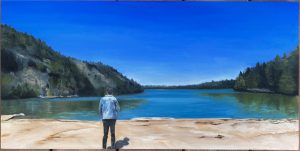Sarah Flanagan, Echo Lake, MDI, Oil on Canvas, 12” x 24”
