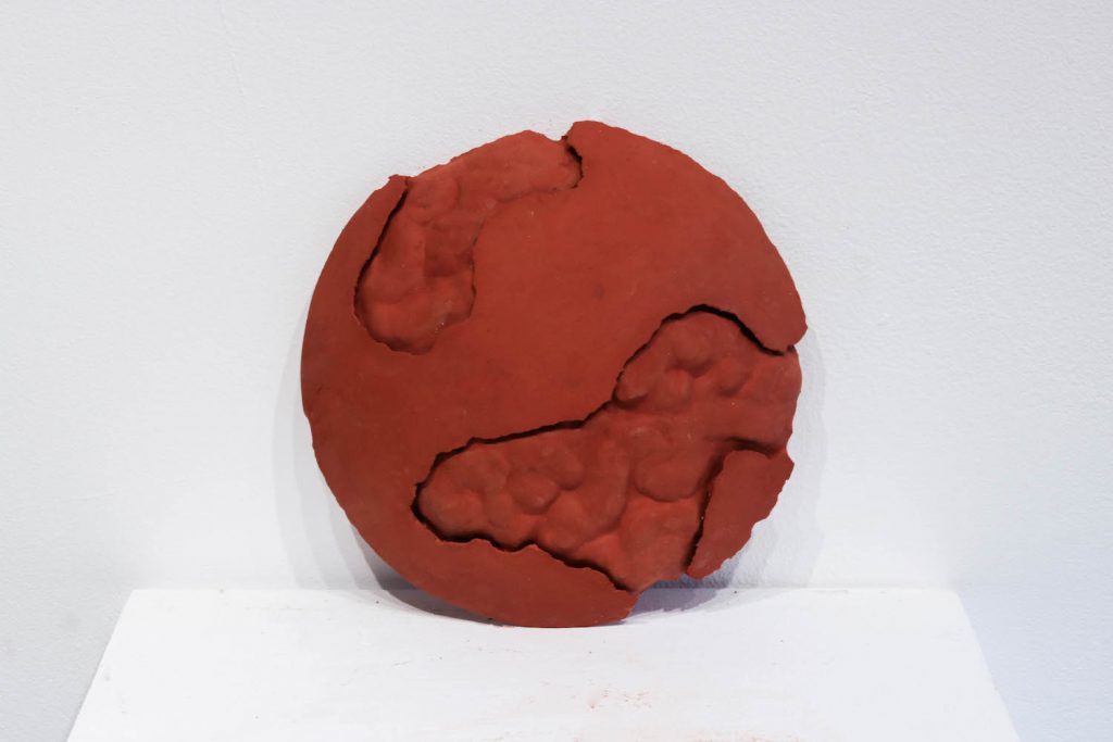 2. Decay #2, pottery plaster & iron oxide, 7” x 7” x 3”, 2021.