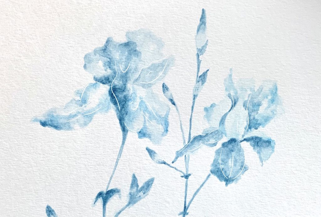 1. Cyan Irises, watercolour and digital drawing, 2021 