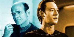 Star Trek characters The Doctor (blue: a sentient hologram) and Data (yellow: a sentient android).